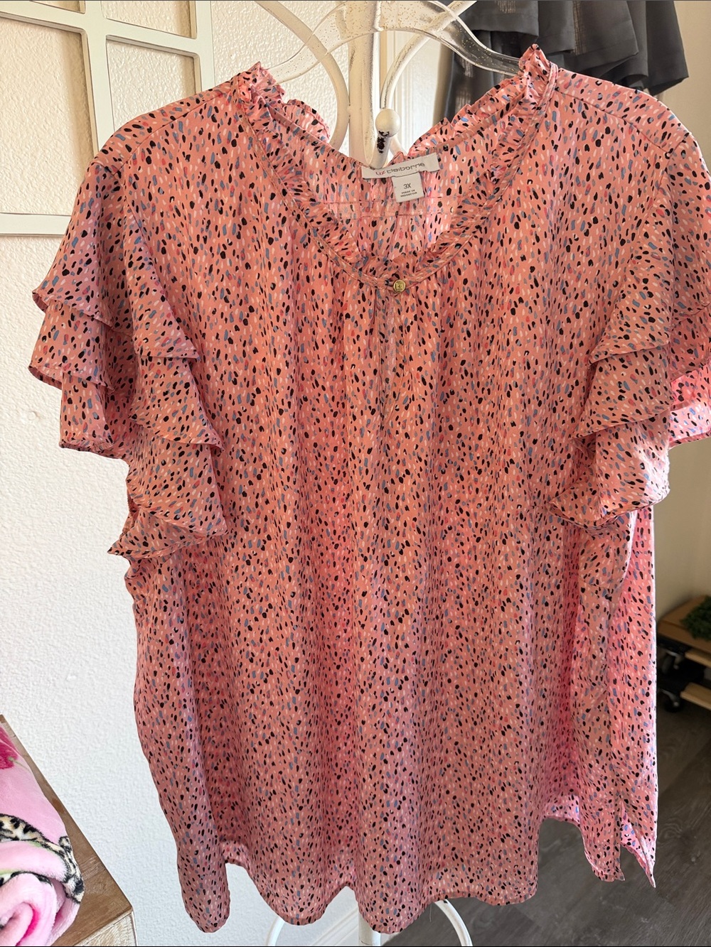 Liz Claiborne Pink Printed Ruffle Sleeve Blouse